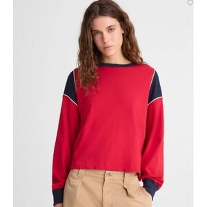 Madewell Avery Colorblock Tee Women Small Red Navy NZ701 Long Sleeve Top